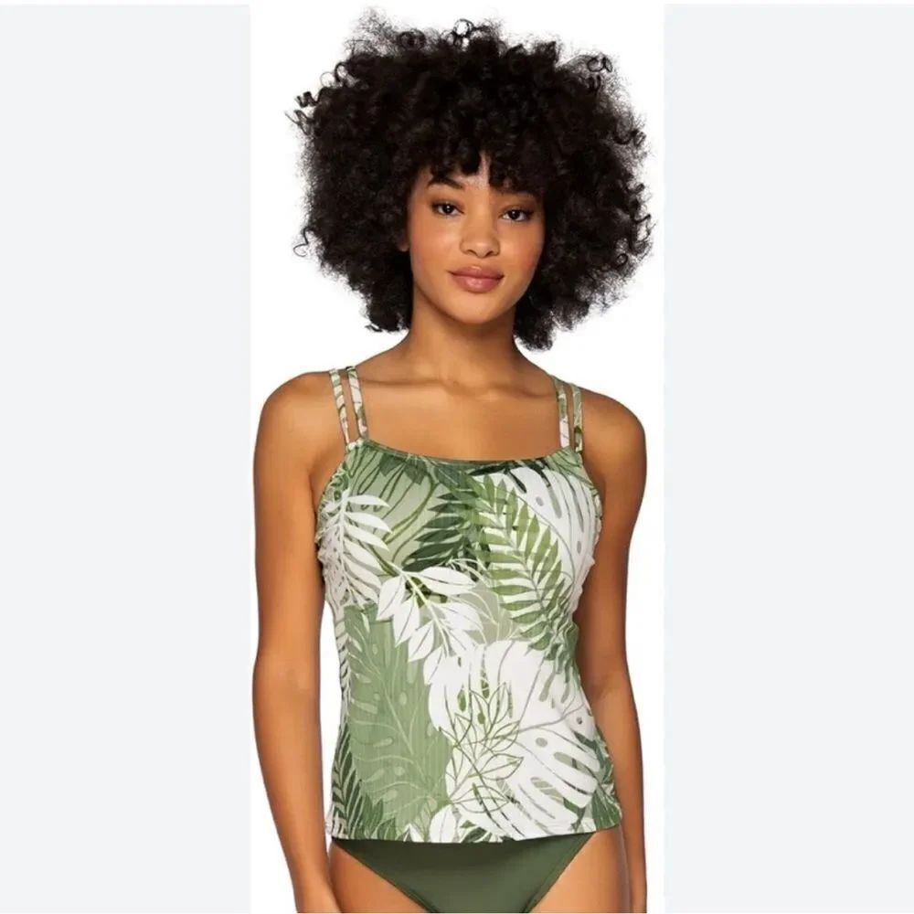SUNSETS 32DD M White Green Palm Grove Taylor Underwire Tankini Swim Suit Set